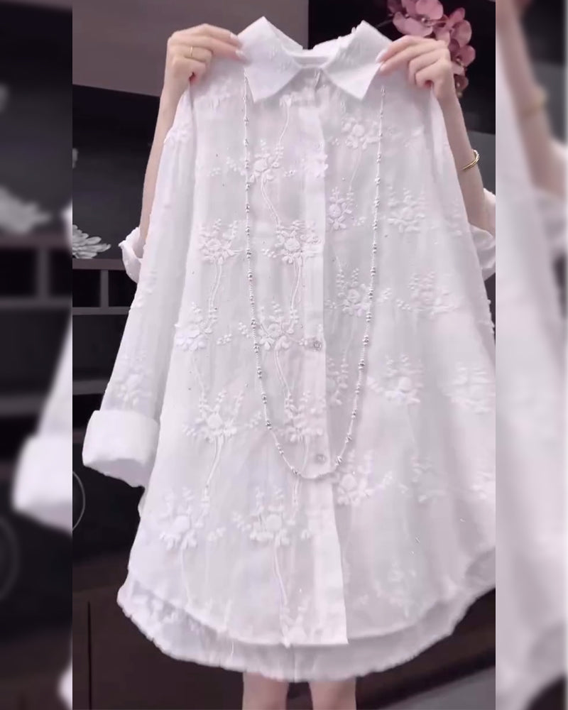 Anneliese™ | Floral Solid Color Shirt with Dropped Shoulders