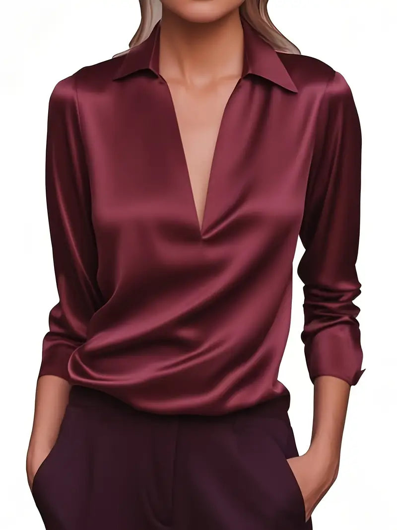 Eva™ | Premium V-Neck Satin Blouse