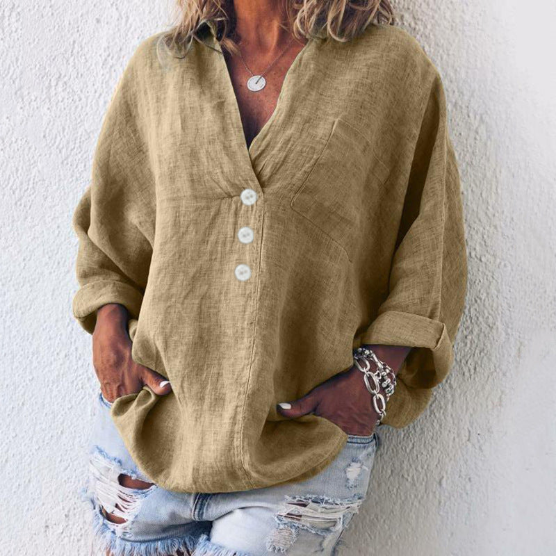 Breeze | Women's V-Neck Oversized Top Long Sleeve Button