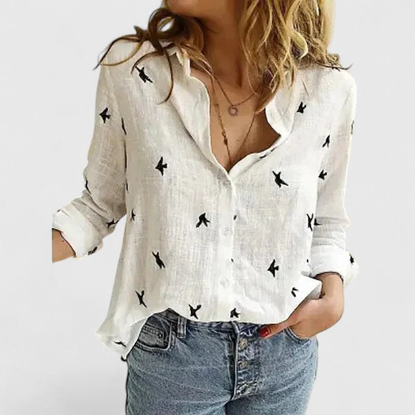 Harper | Women's Linen Button Down Shirt with Lapel Collar