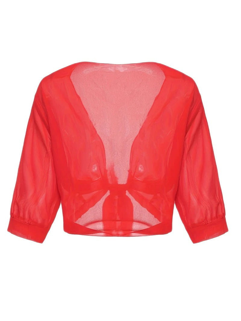 Brisa | Women's Tie Front Sheer Blouse Open Front 3/4 Sleeve Top