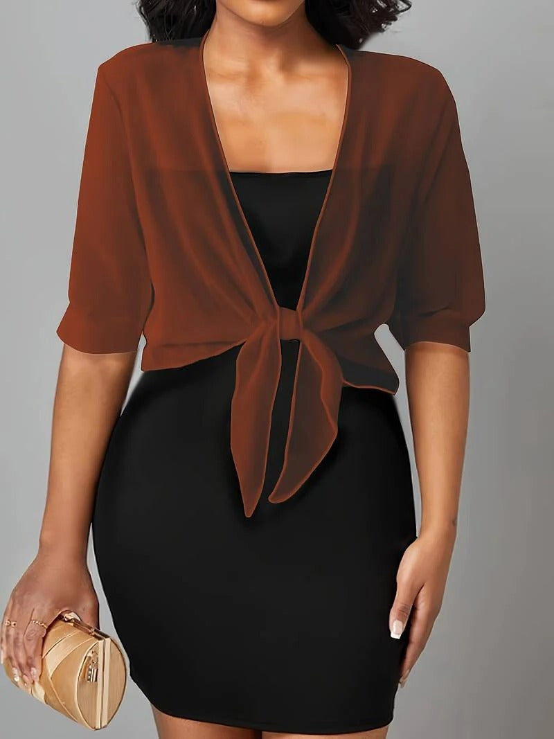 Brisa | Women's Tie Front Sheer Blouse Open Front 3/4 Sleeve Top