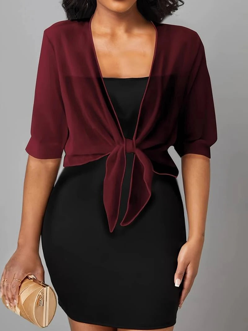 Brisa | Women's Tie Front Sheer Blouse Open Front 3/4 Sleeve Top