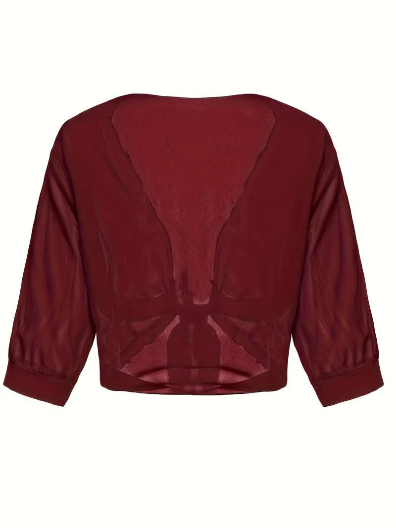 Brisa | Women's Tie Front Sheer Blouse Open Front 3/4 Sleeve Top