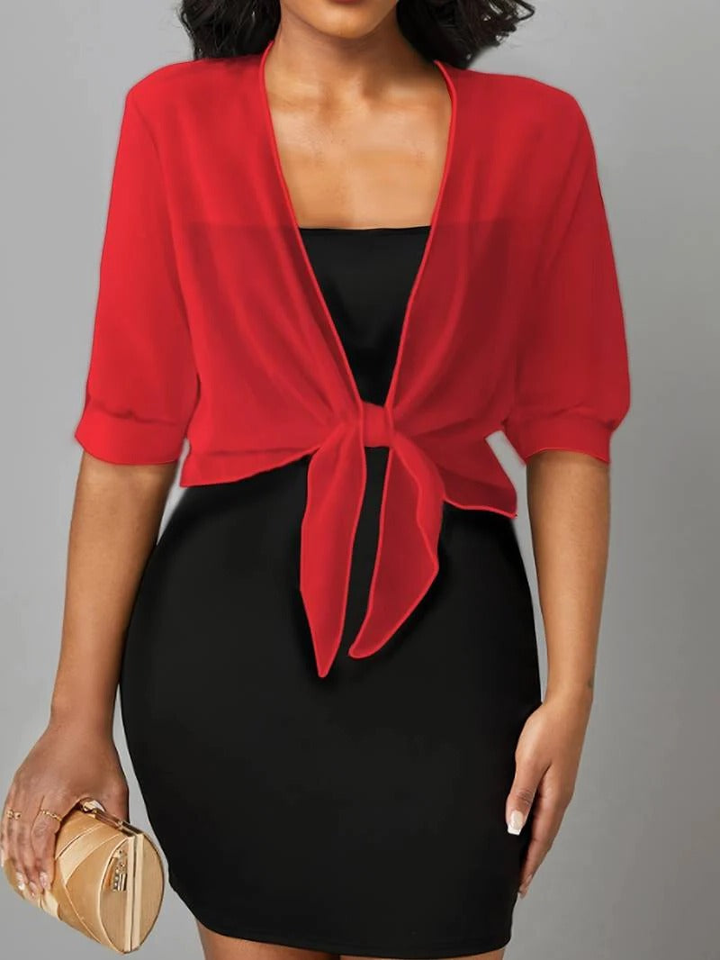 Brisa | Women's Tie Front Sheer Blouse Open Front 3/4 Sleeve Top