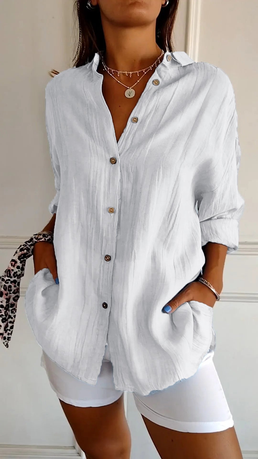 Azure | Women's Casual Button-Down Shirt Oversized Long Sleeve